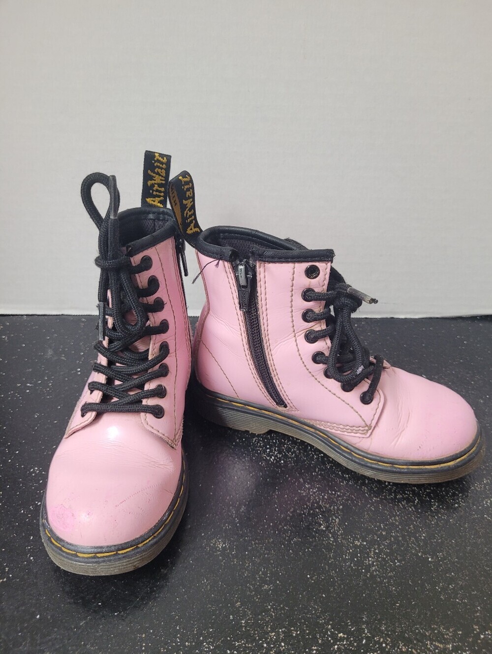 Dr Martens Little Girls Pink Lace-Up Combat Boots with Side Zipper